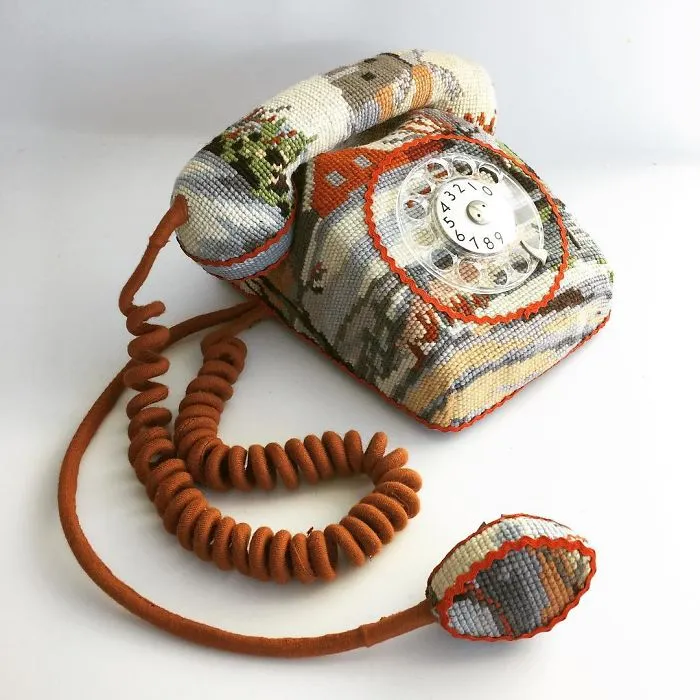 Artist Gives A Second Life To Vintage Household Objects By "Dressing Them Up" In Cross-Stitched Patterns