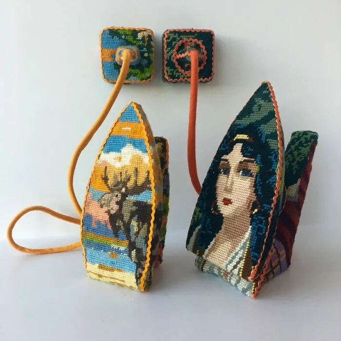 Artist Gives A Second Life To Vintage Household Objects By "Dressing Them Up" In Cross-Stitched Patterns