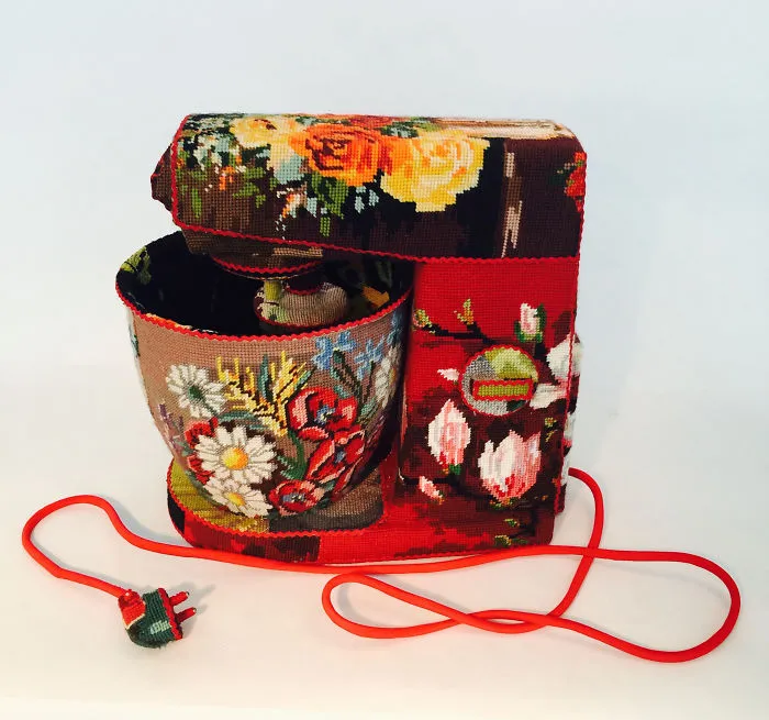 Artist Gives A Second Life To Vintage Household Objects By "Dressing Them Up" In Cross-Stitched Patterns