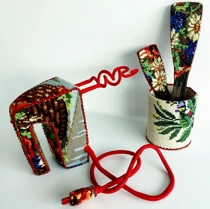 Artist Gives A Second Life To Vintage Household Objects By "Dressing Them Up" In Cross-Stitched Patterns
