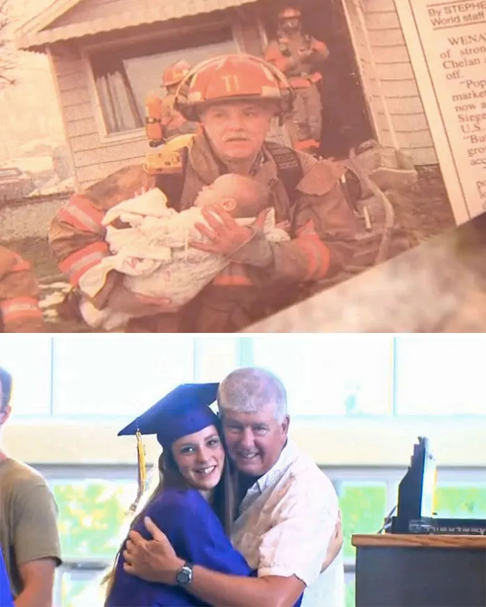 Este bombero retirado fue invitado a la graduación de una chica a la que rescató de la cuna durante un incendio hace 17 años