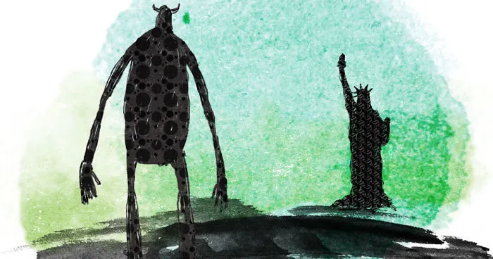 I Drew A Cute Love Story Between A Giant And The Statue Of Liberty, For Valentine's Day