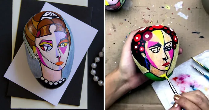 I Paint Miroesque Portraits Of Influential Women On Rocks