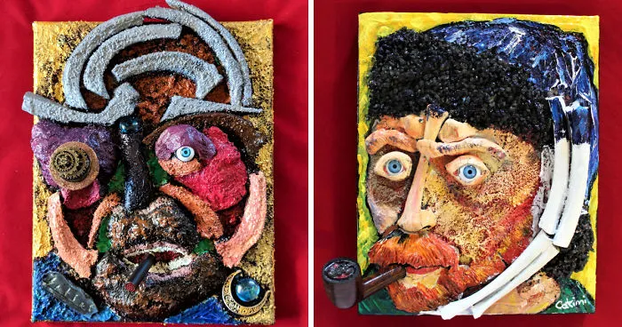 I Recycle Bones, Stones And Many Materials To Create My "Sculpaintings"