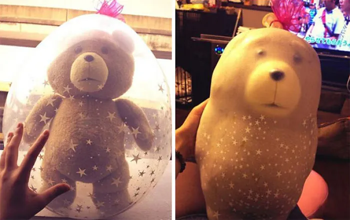Ayer le preparé un regalo a mi novia con un oso de peluche, y hoy este es el aspecto que tiene