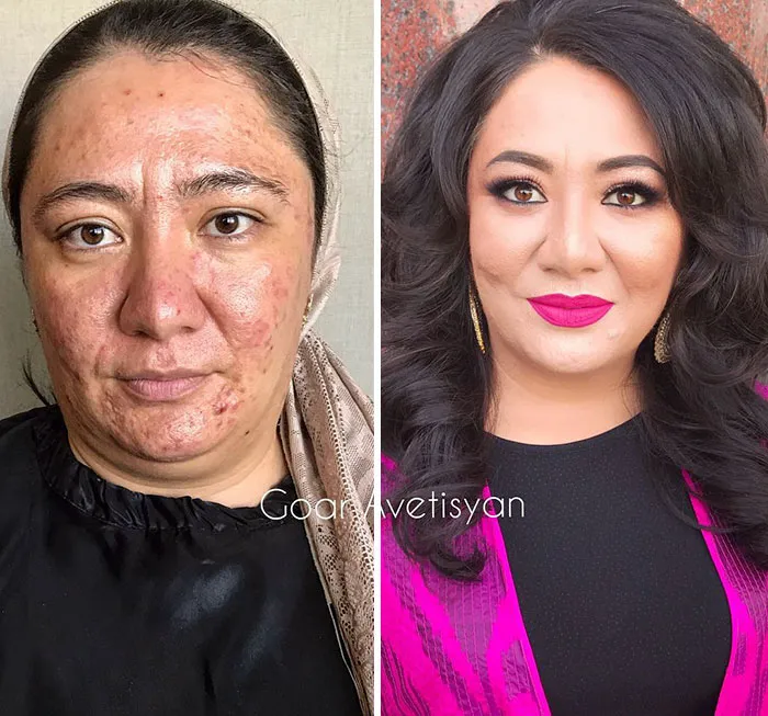 Goar quiere demostrar que "cada mujer es una estrella de Hollywood". Fue a Tashkent a maquillar en su habitación de hotel y esta fue una de las clientas