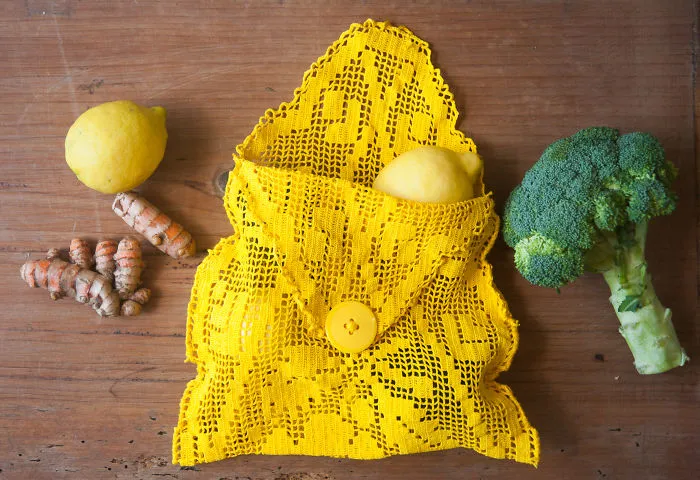 I Dyed A Gross Doilie With Turmeric And Made An Adorable, Reusable Produce Bag.