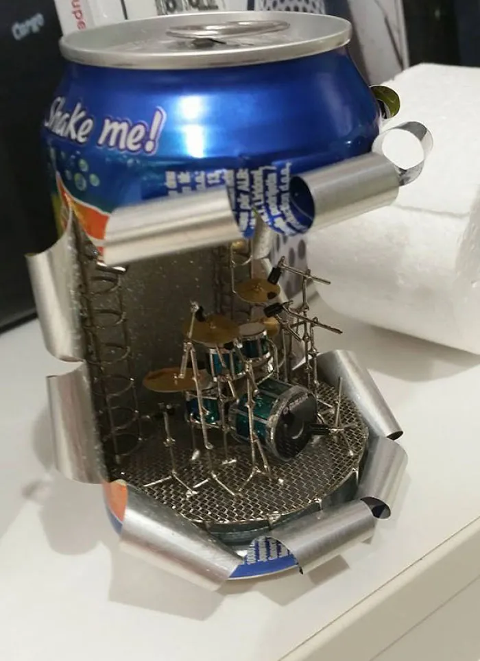Was At A Record Store Today, Seems That Some Guy Is Making Miniature Drum Sets In Soda Cans