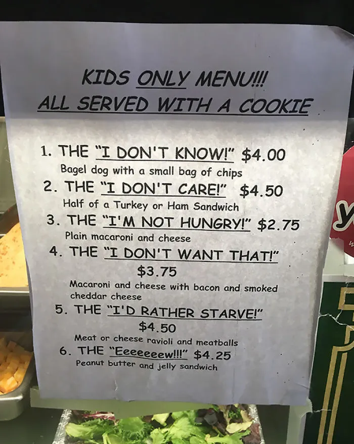 The Children's Menu At A Local Sandwich Shop
