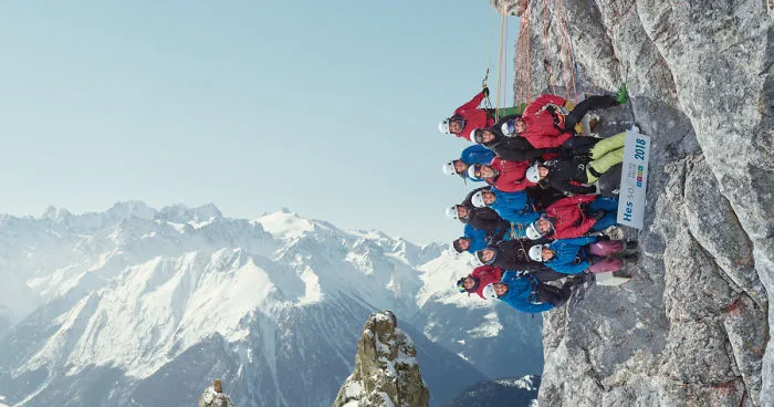 Swiss Students Stand Sideways On A Mountain For A Spectacular Photo