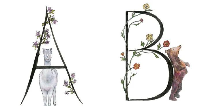 I Drew An Alphabet With Matching Smiling Animal And Plant Illustrations