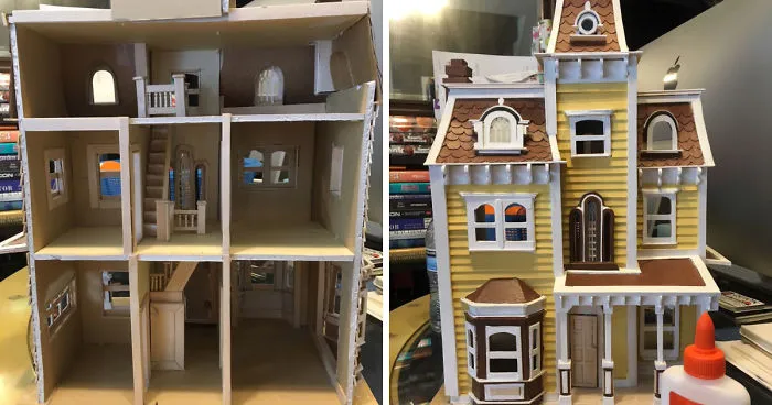 I Made A Dollhouse Out Of Boxes Of Old Tongue Depressors That Were Being Discarded