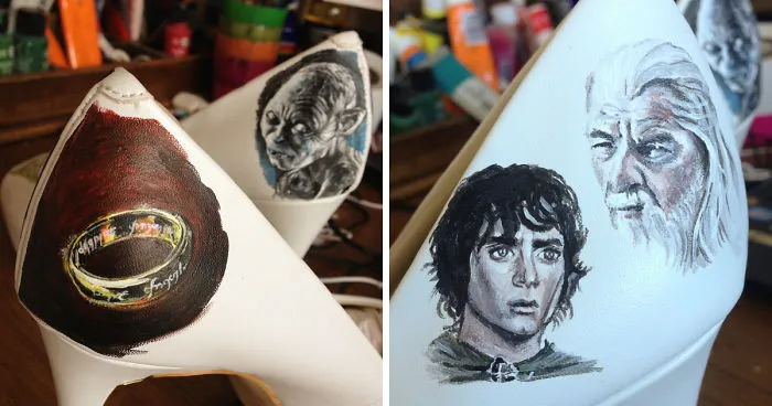 I Painted LOTR Characters On A Pair Of Boring White Heels