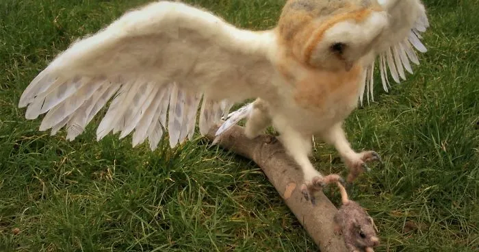 Barn Owl Catching A Mouse Sculpture