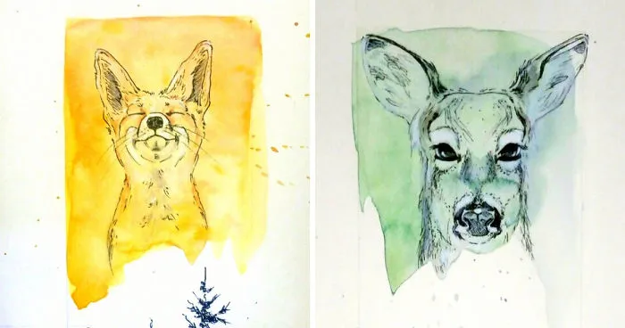 Canadian Artist Creates Adorable Animal Art Using Ink And Watercolor, And It Will Absolutely Melt Your Heart