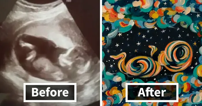 This Artist Transforms Black-And-White Sonograms Into Colorful Paintings