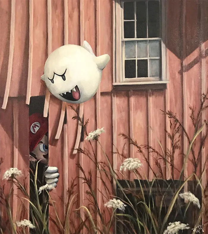 Este artista sigue pintando personajes de la cultura pop en viejas pinturas de 2ª mano (Nuevas imágenes)