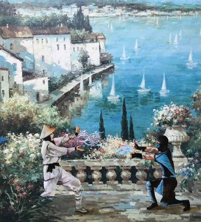 Este artista sigue pintando personajes de la cultura pop en viejas pinturas de 2ª mano (Nuevas imágenes)
