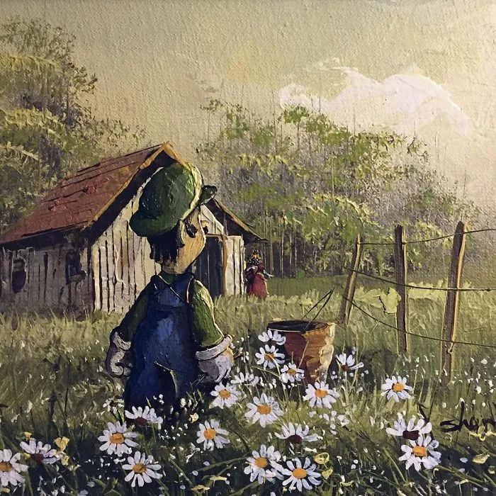 Este artista sigue pintando personajes de la cultura pop en viejas pinturas de 2ª mano (Nuevas imágenes)