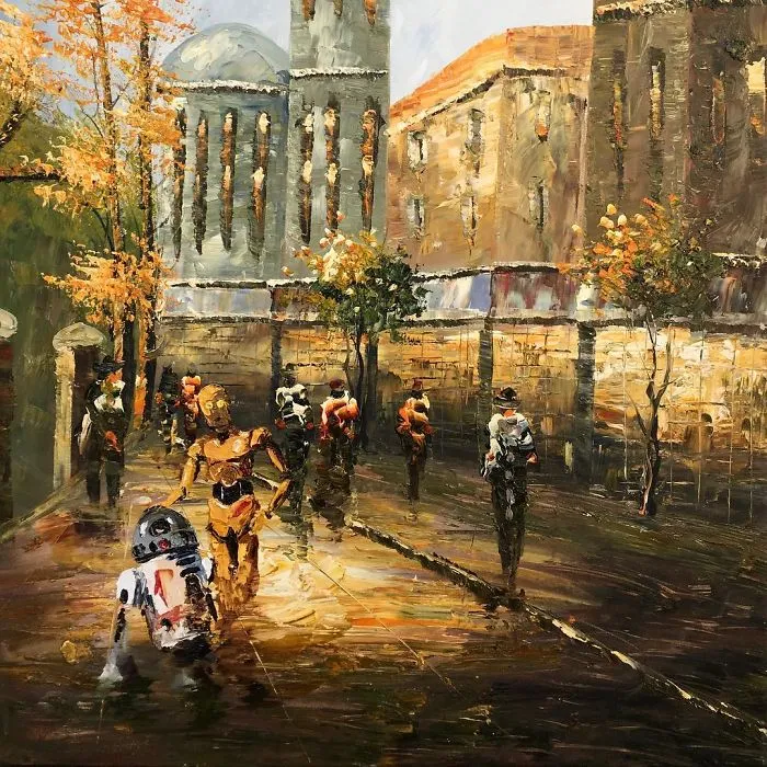 Este artista sigue pintando personajes de la cultura pop en viejas pinturas de 2ª mano (Nuevas imágenes)
