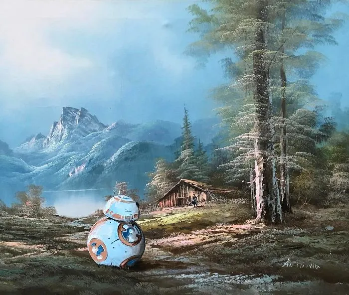 Este artista sigue pintando personajes de la cultura pop en viejas pinturas de 2ª mano (Nuevas imágenes)