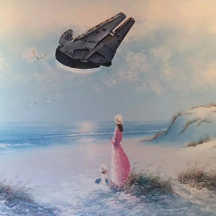 Este artista sigue pintando personajes de la cultura pop en viejas pinturas de 2ª mano (Nuevas imágenes)