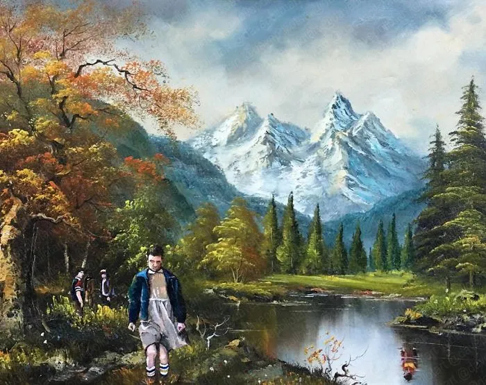 Este artista sigue pintando personajes de la cultura pop en viejas pinturas de 2ª mano (Nuevas imágenes)