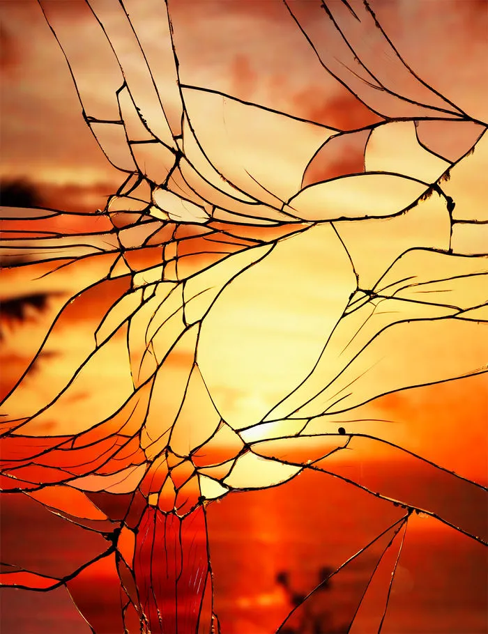 Puesta de sol reflejada en un espejo roto