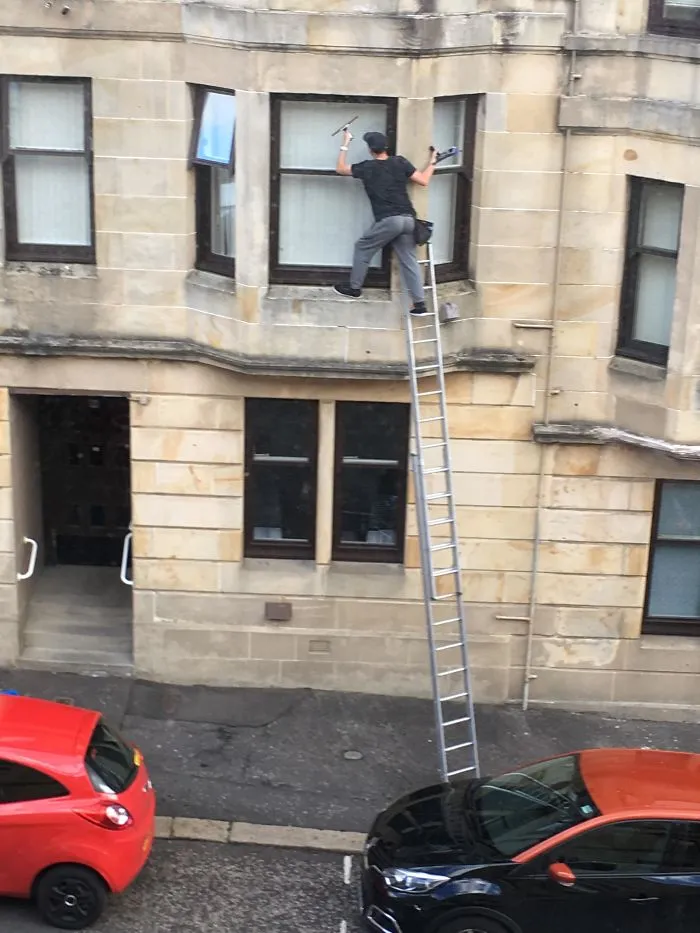 He Has 3 Points Of Contact So He Will Be Fine