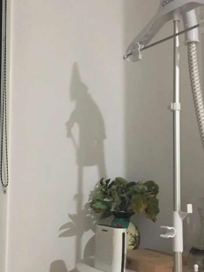 La plancha de vapor para la ropa tiene sombra como una bruja
