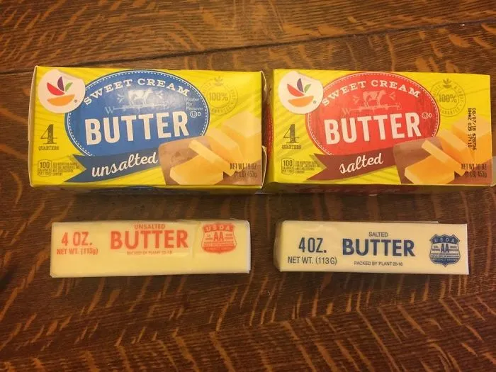 Figured Out Why I Keep Grabbing The Wrong Butter When I'm Cooking: The Unsalted Butter Has A Blue Label On The Box, But A Red Label On The Stick. The Salted Butter Is The Other Way Around.