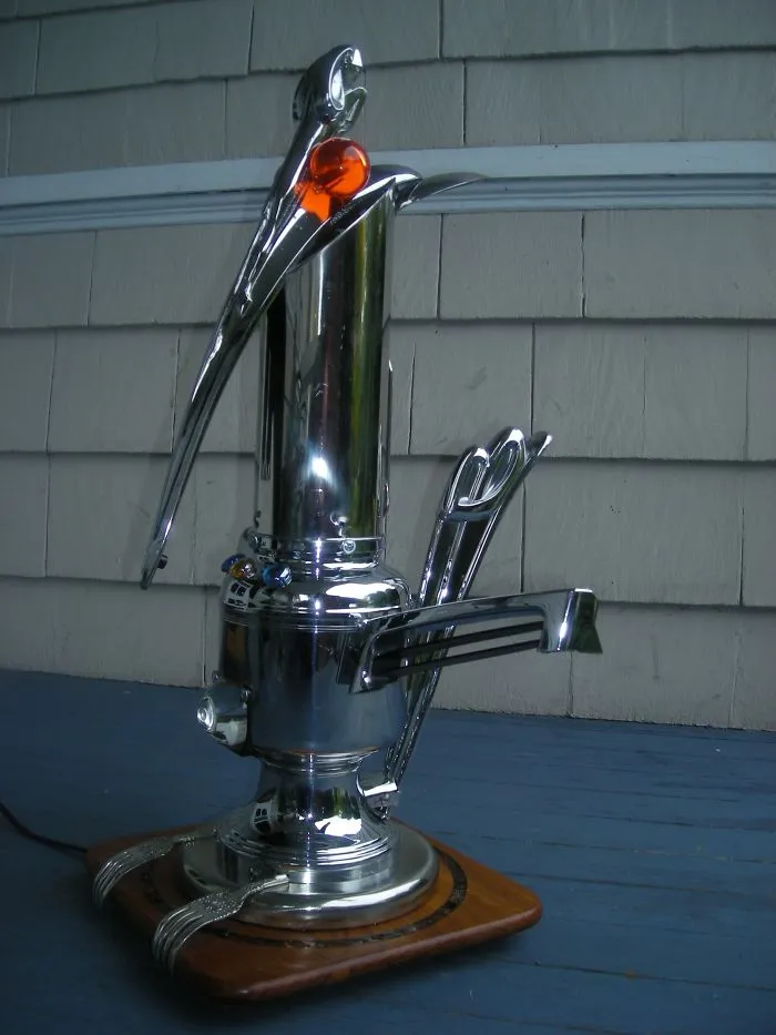 I Start With An Object And Build On It With A Vision Of A Theme Or Character. I Like To Add Humor And Personality So It Becomes A Part Of Ones Life. I Usually Add A Small Amplifier And Some Lighting Effects To Entertain As A Focus Of Interest.