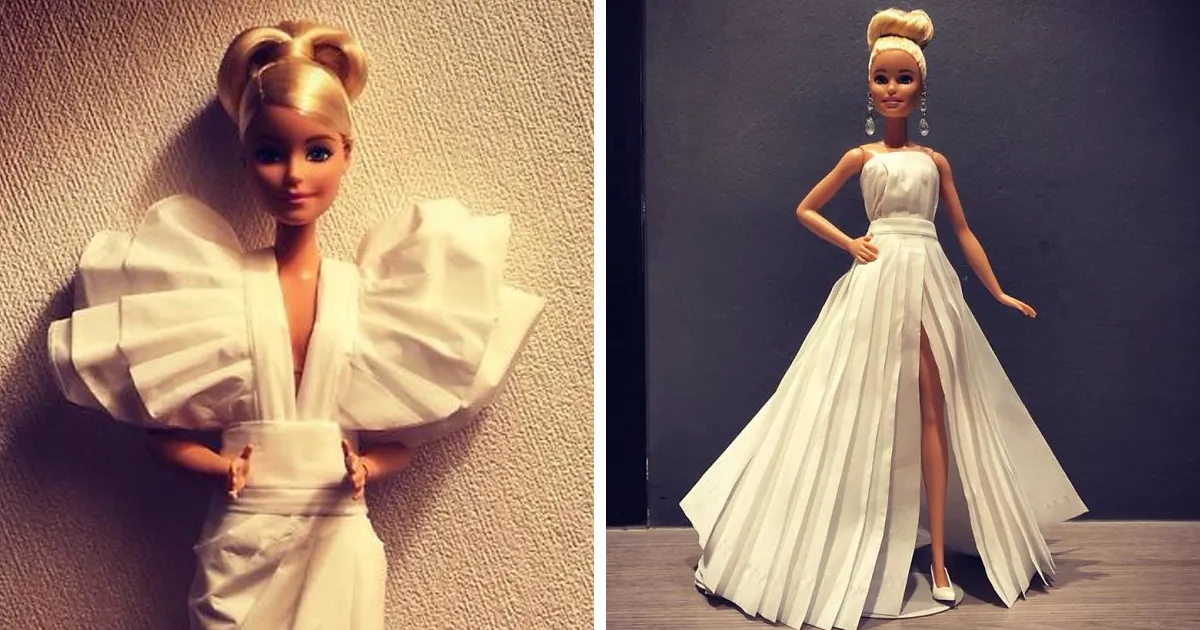 Este hombre usa papel higiénico y pañuelos para crear vestidos de boda a sus Barbies, y el resultado es increíble
