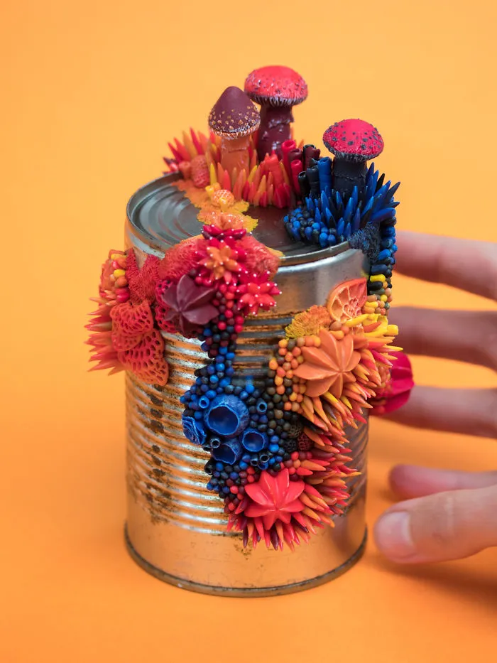 Artist Upcycles Trash By Sculpting Vibrant Coral-Like Growths On It, And We're Digging The Message
