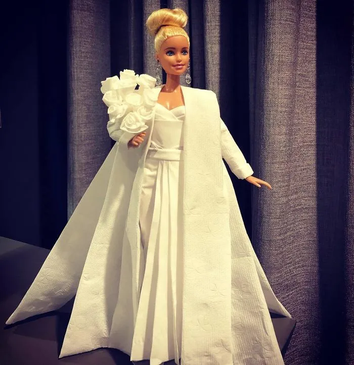 Man Uses Toilet Paper And Tissues To Create Wedding Dresses For His Barbies, And Result Is Amazing
