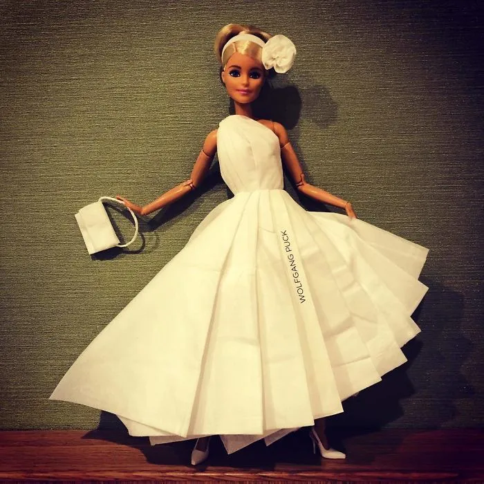 Man Uses Toilet Paper And Tissues To Create Wedding Dresses For His Barbies, And Result Is Amazing