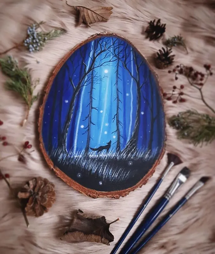 I Paint Magical Starry Scenes On Scavenged Wood (30 Pics)