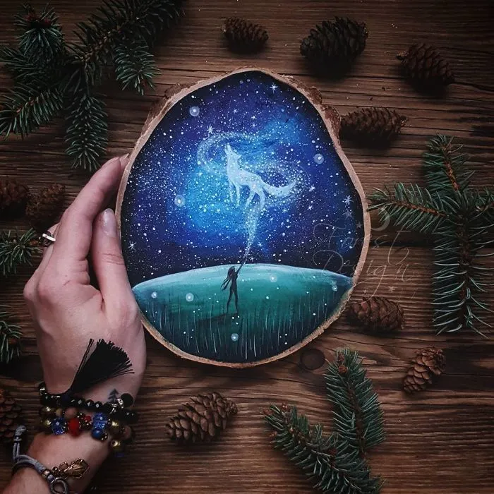 I Paint Magical Starry Scenes On Scavenged Wood (30 Pics)