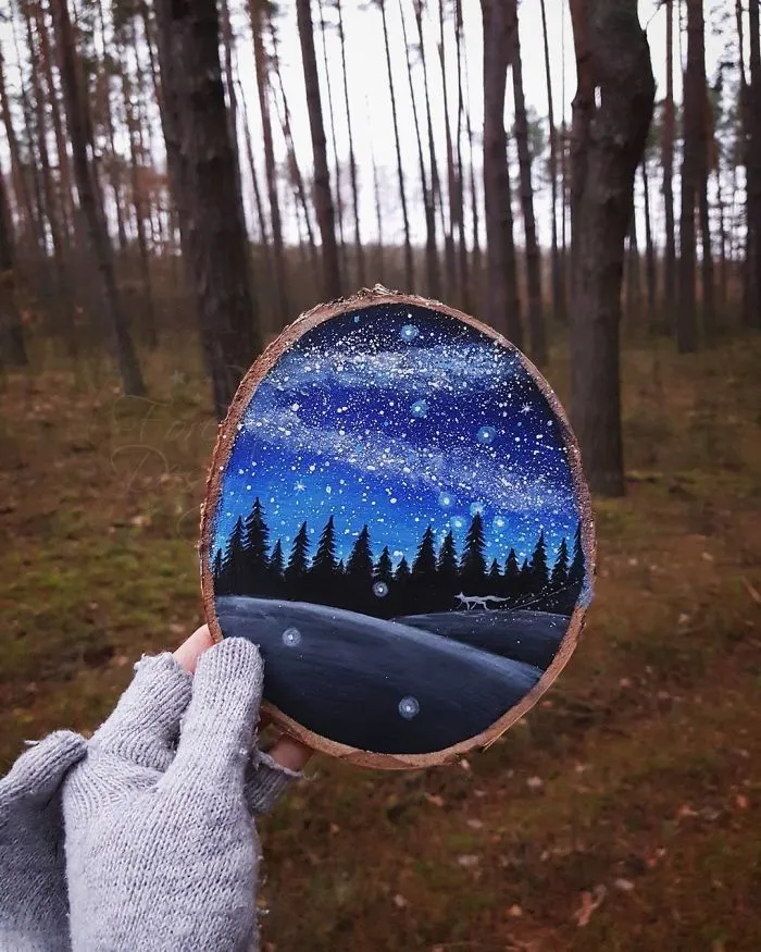I Paint Magical Starry Scenes On Scavenged Wood (30 Pics)