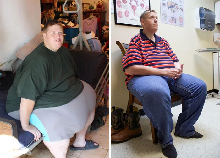 Pictures of James before and after weight transformation