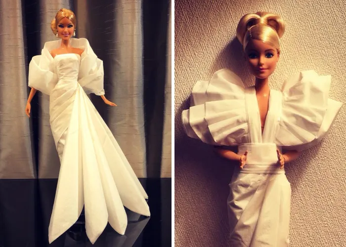 Este hombre usa papel higiénico y pañuelos para crear vestidos de boda a sus Barbies, y el resultado es increíble