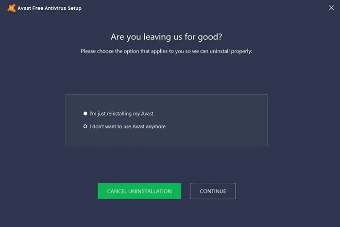 The "Cancel Uninstalation" Button Is In Green