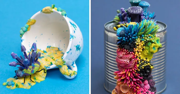 Artist Upcycles Trash By Sculpting Vibrant Coral-Like Growths On It, And We're Digging The Message