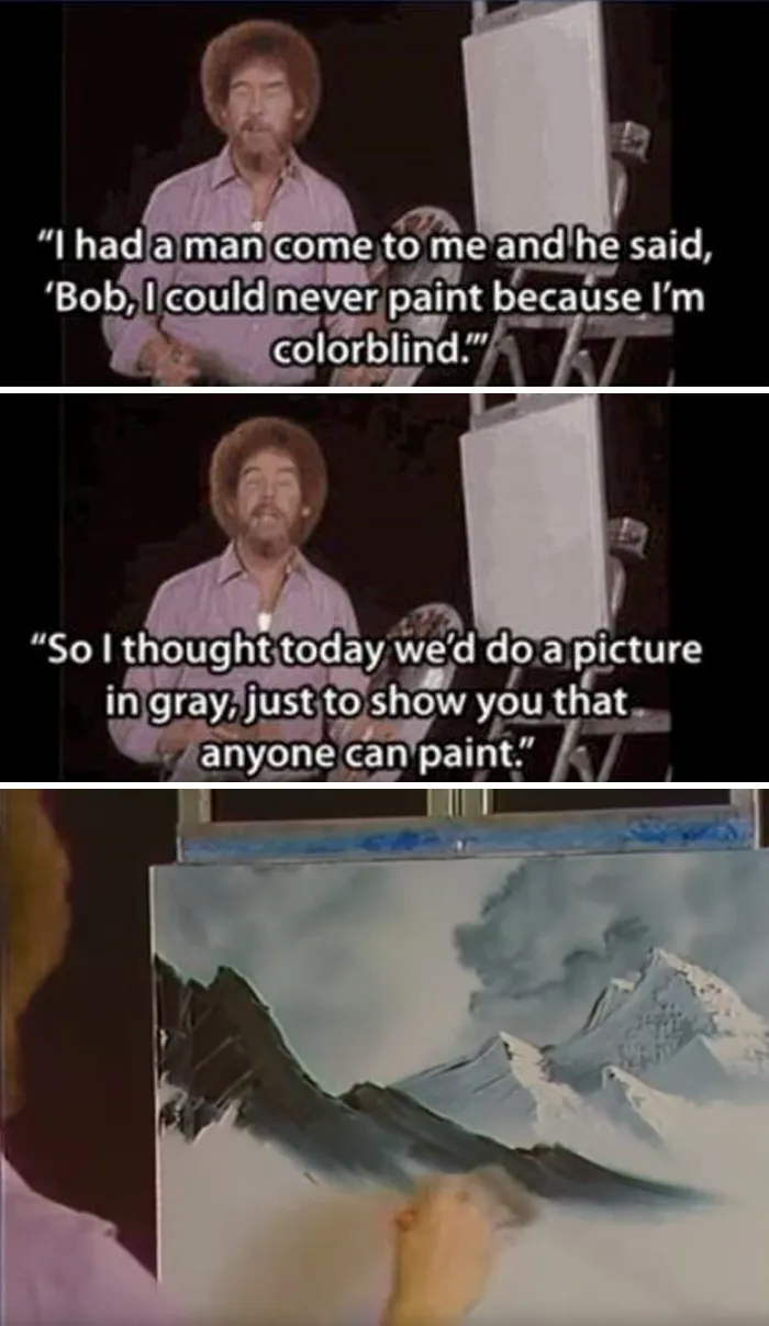 Bob Ross Once Painted Only In Gray For A Colorblind Fan. It Was Incredible