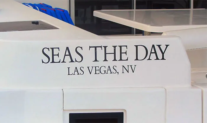 Funny named white boat 