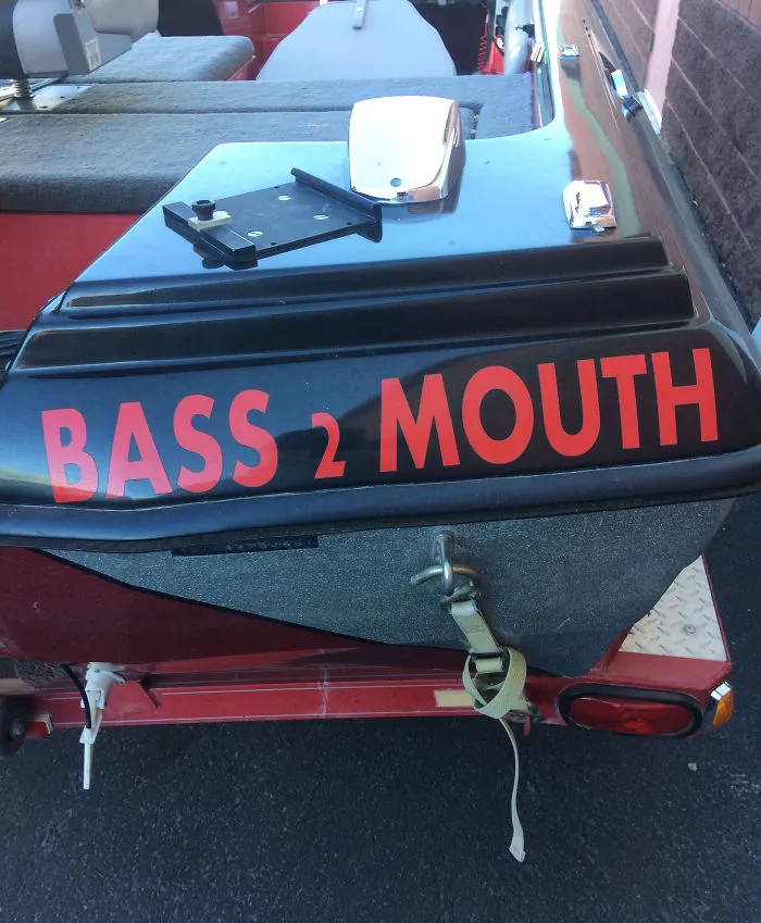 Funny names red and black colored boat 