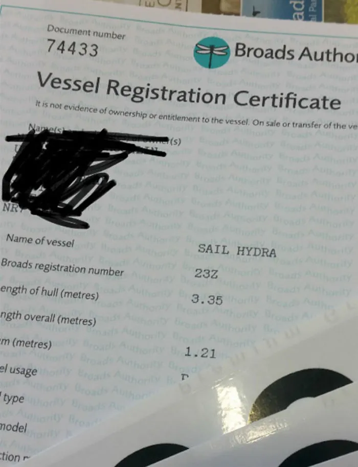 Certificate of boats registration 