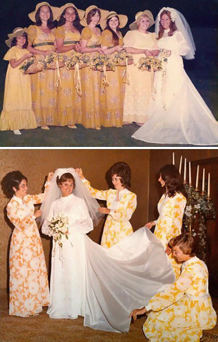 15+ Vestidos ridículos de antiguas damas de honor que muestran lo mucho que cambian los tiempos