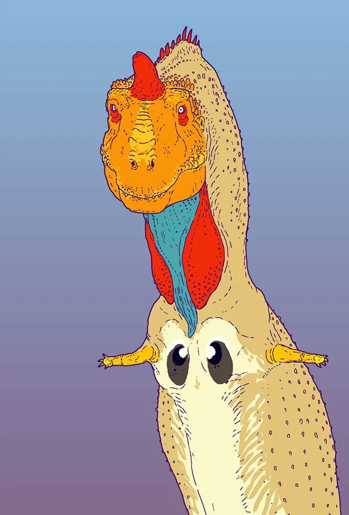 The Stubby-Armed Dinosaur, Majungasaurus, Displays With Its Flamboyant Neck Wattles And Crest