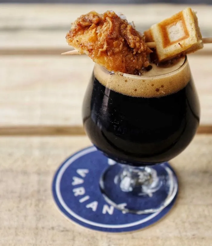 "Chicken And Waffles" Served On A Beer...